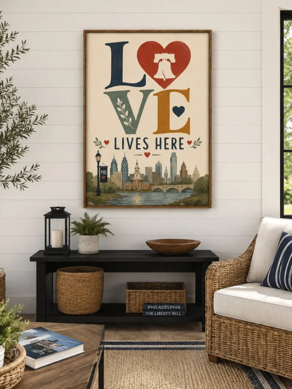 Philadelphia LOVE Lives Here Framed Wall Art | 13x19 Liberty Bell Philly Skyline